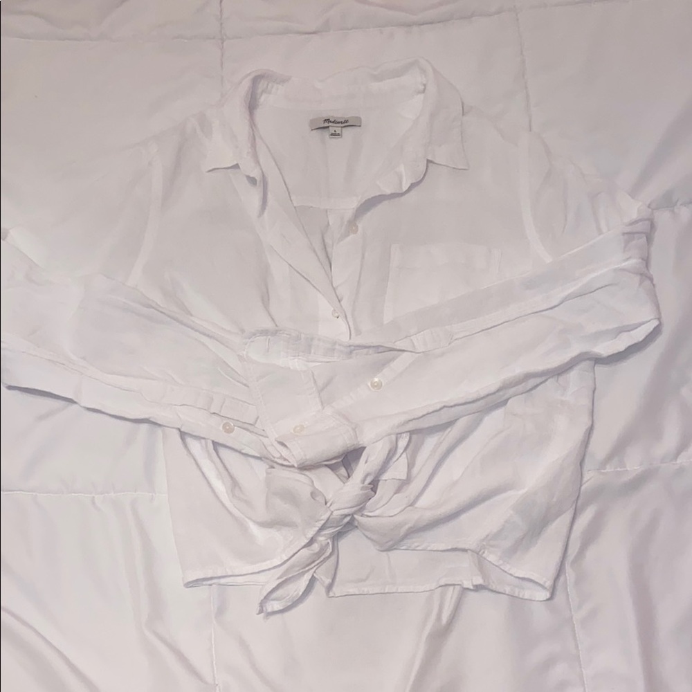 Madewell White Tie-Front Button-Down Shirt
